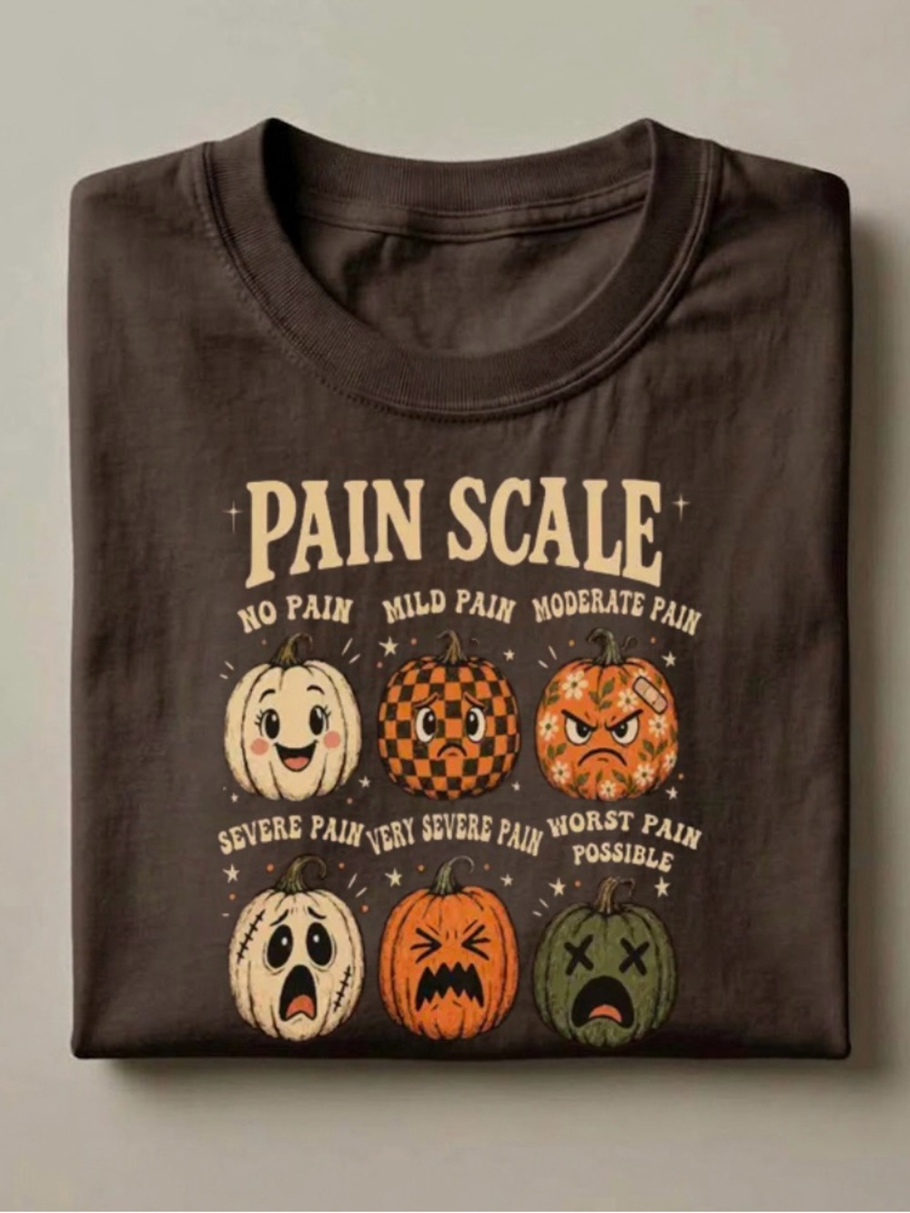 Funny Pumpkin Pain Scale Retro Fall Graphic Tee